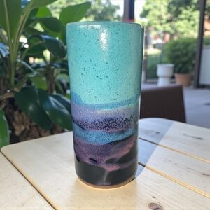 Vintage Always Azul Pottery Handcrafted Ceramic Tumbler 6” Blue Purple Black